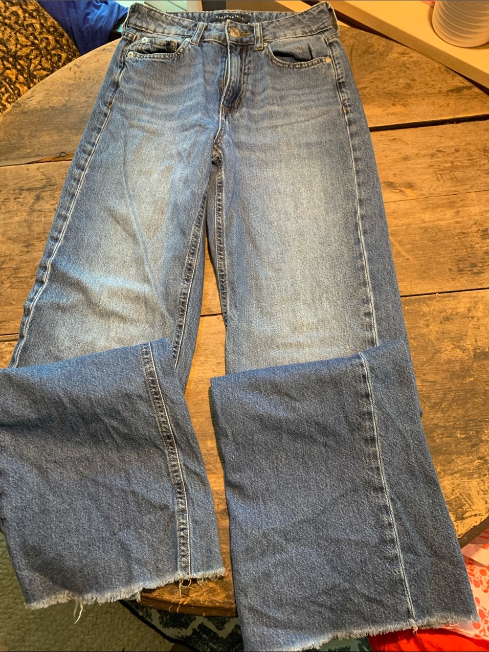 Aeropostale Blue Denim High-Rise Wide Leg Jeans with Raw Hem